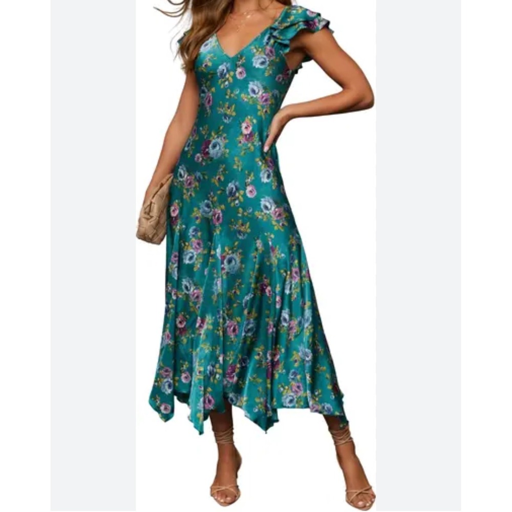 VICI Sweet Feeling Floral Satin A Line Dress boho retro 90s‎ Y2K cocktail sz M